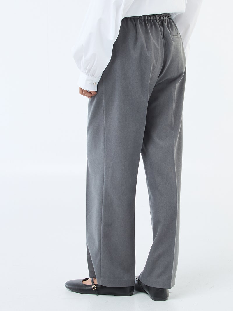 Pantalon coupe large à la taille élastiquée + liens à nouer Gris - Kiabi