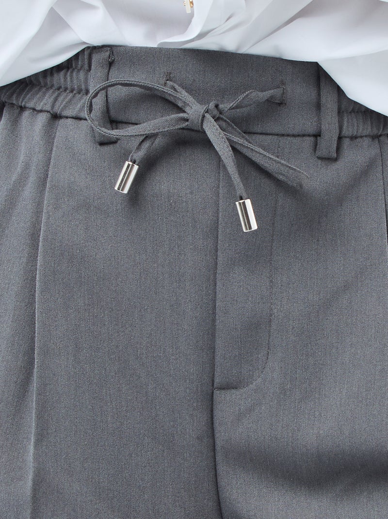 Pantalon coupe large à la taille élastiquée + liens à nouer Gris - Kiabi