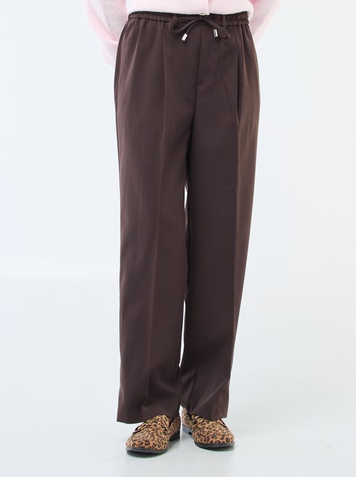 Pantalon coupe large à la taille élastiquée + liens à nouer - Kiabi