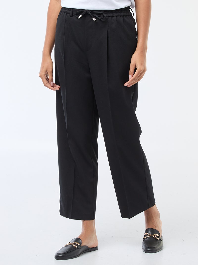 Pantalon coupe large à la taille élastiquée + liens à nouer Noir - Kiabi