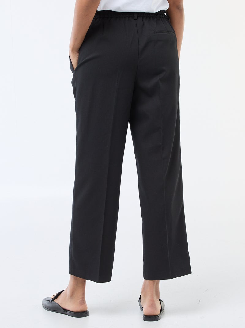 Pantalon coupe large à la taille élastiquée + liens à nouer Noir - Kiabi