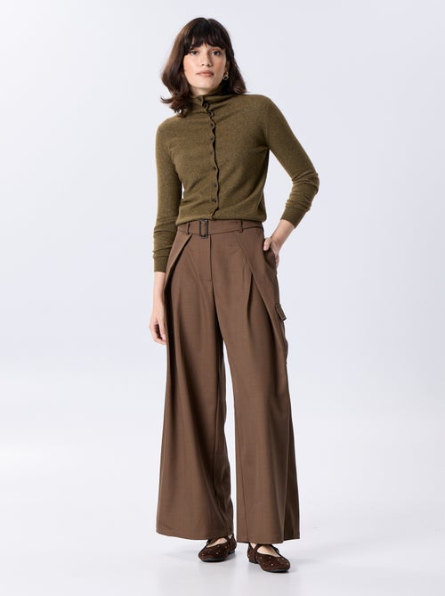 Pantalon coupe large taille haute avec poches à rabat - Kiabi