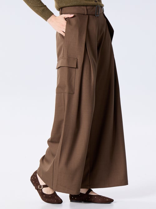 Pantalon coupe large taille haute avec poches à rabat - Kiabi