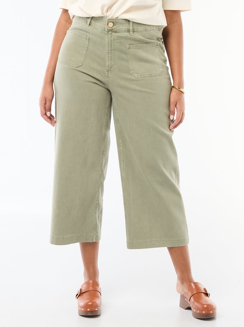 Pantalon coupe large / wide leg taille standard Kaki - Kiabi