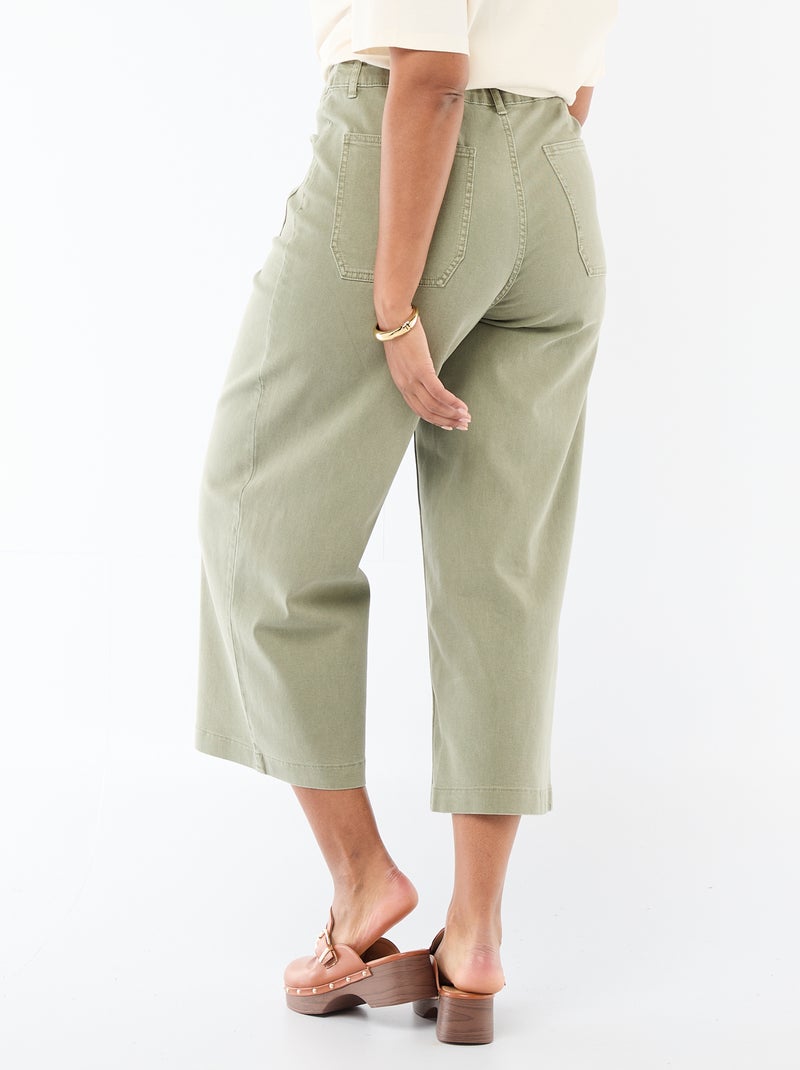 Pantalon coupe large / wide leg taille standard Kaki - Kiabi