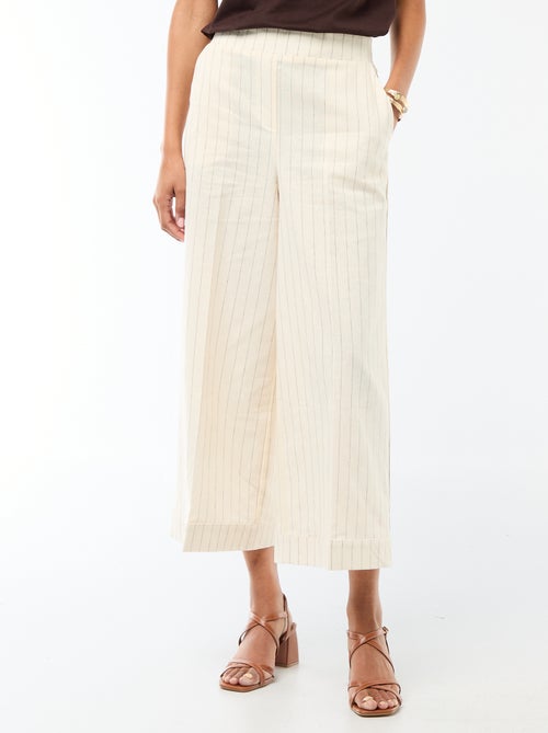 Pantalon culotte large en lin mélangé - Kiabi