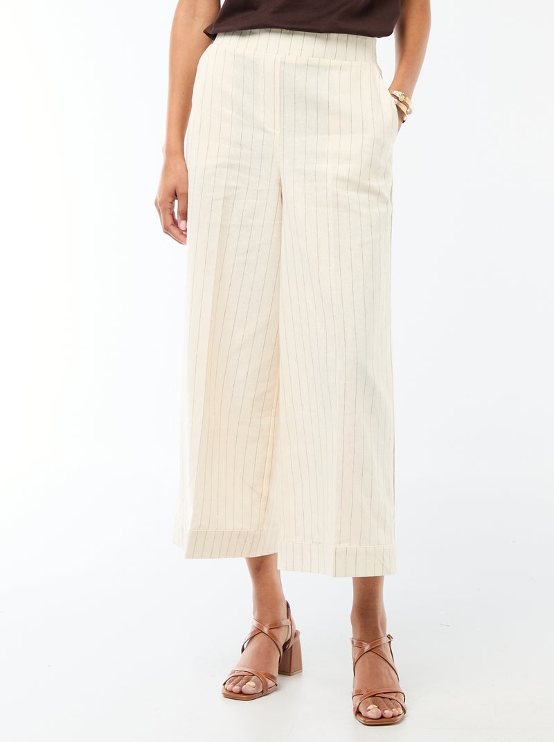 Pantalon culotte large en lin mélangé Beige - Kiabi
