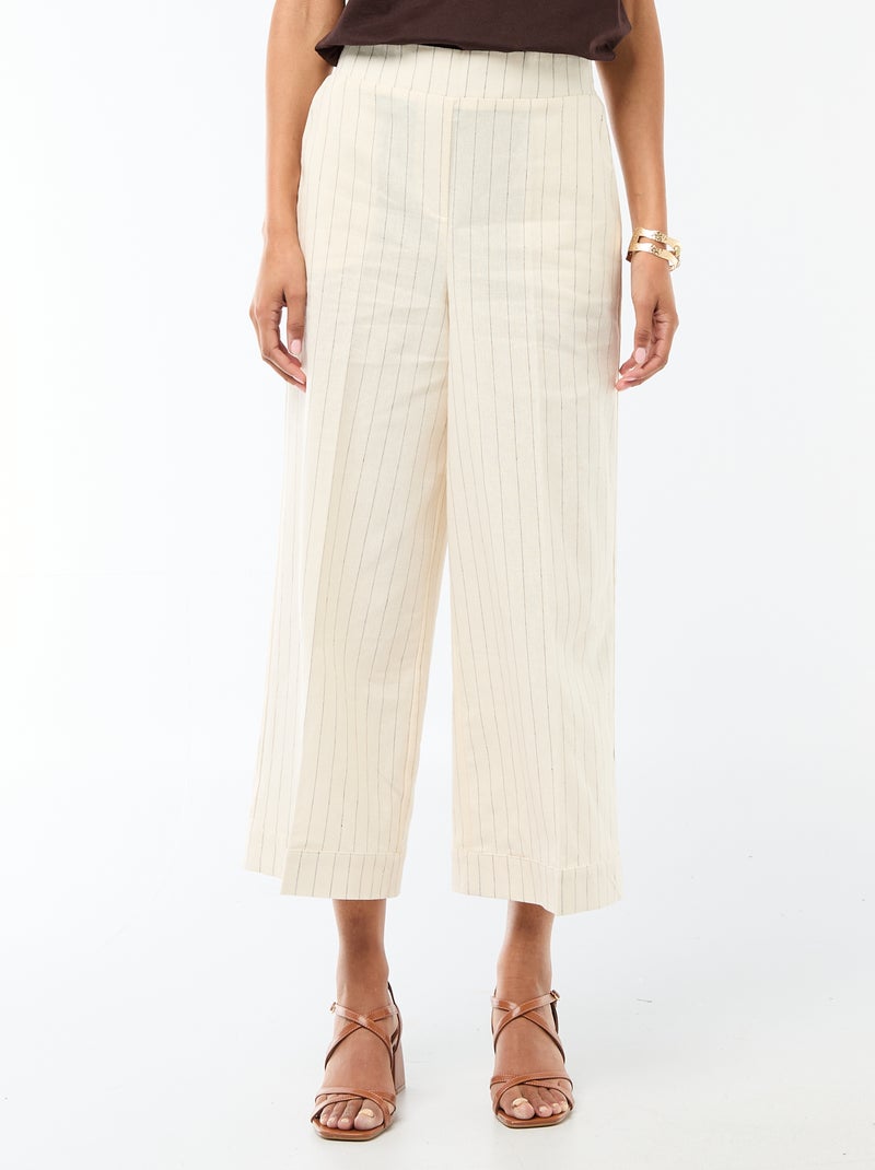 Pantalon culotte large en lin mélangé Beige - Kiabi