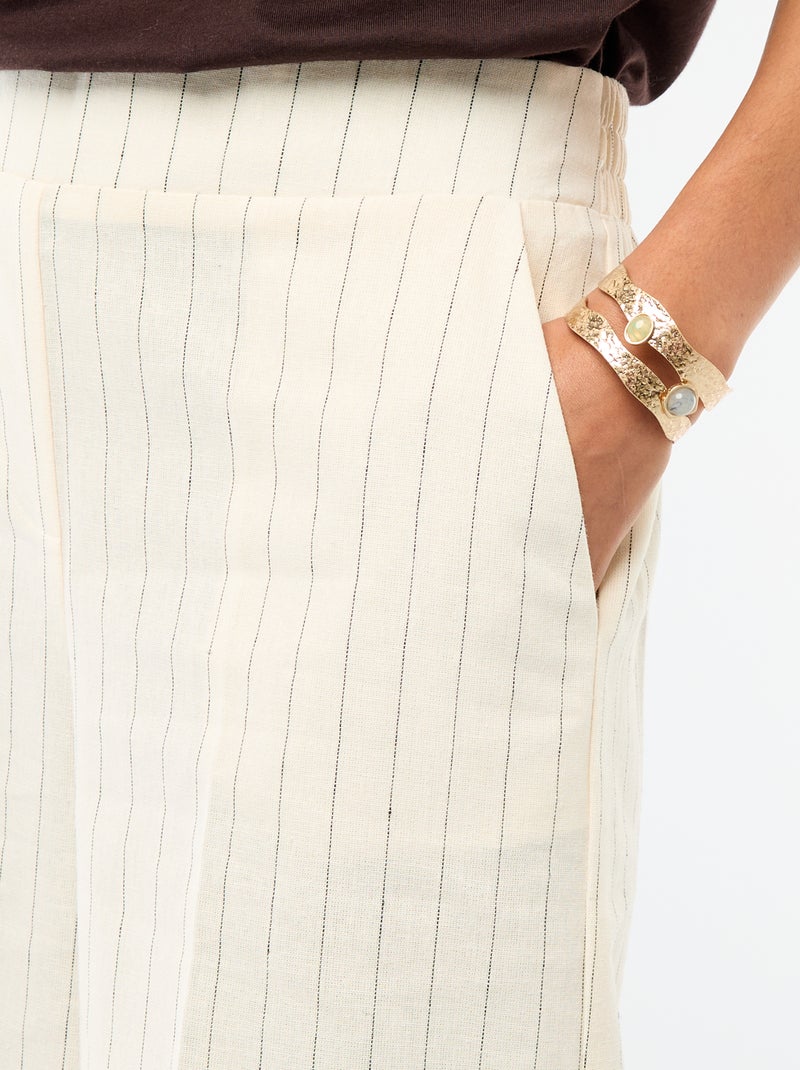 Pantalon culotte large en lin mélangé Beige - Kiabi