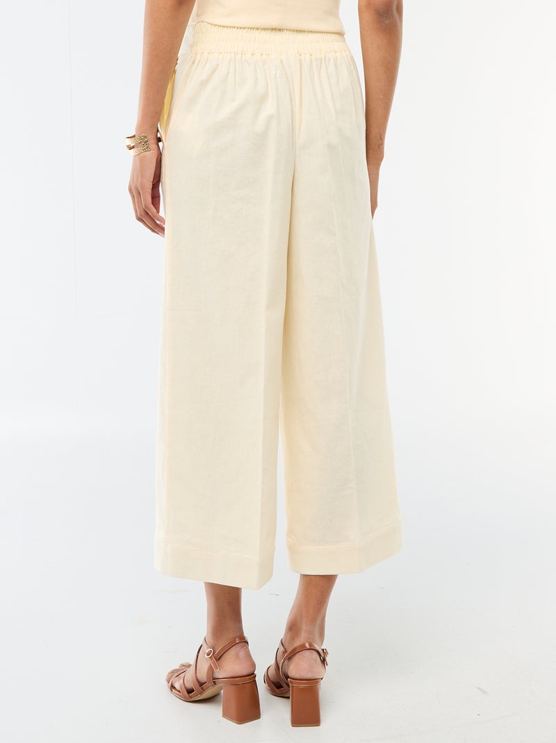Pantalon culotte large en lin mélangé Beige - Kiabi