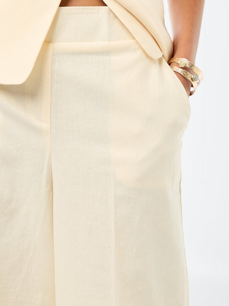 Pantalon culotte large en lin mélangé Beige - Kiabi