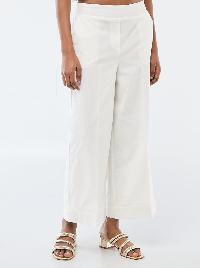Pantalon culotte large en lin mélangé Blanc - Kiabi