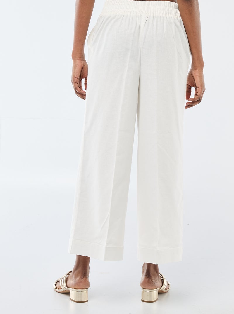 Pantalon culotte large en lin mélangé Blanc - Kiabi