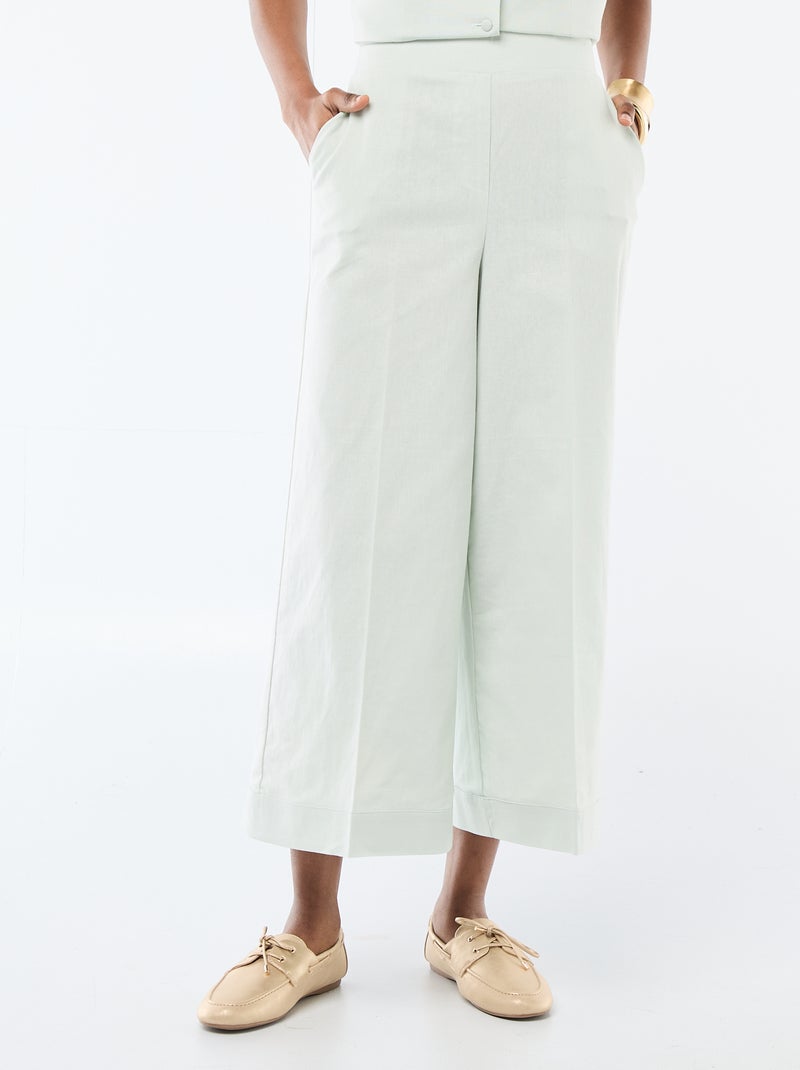 Pantalon culotte large en lin mélangé Bleu - Kiabi