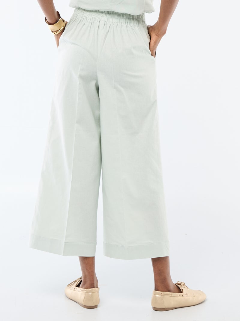 Pantalon culotte large en lin mélangé Bleu - Kiabi