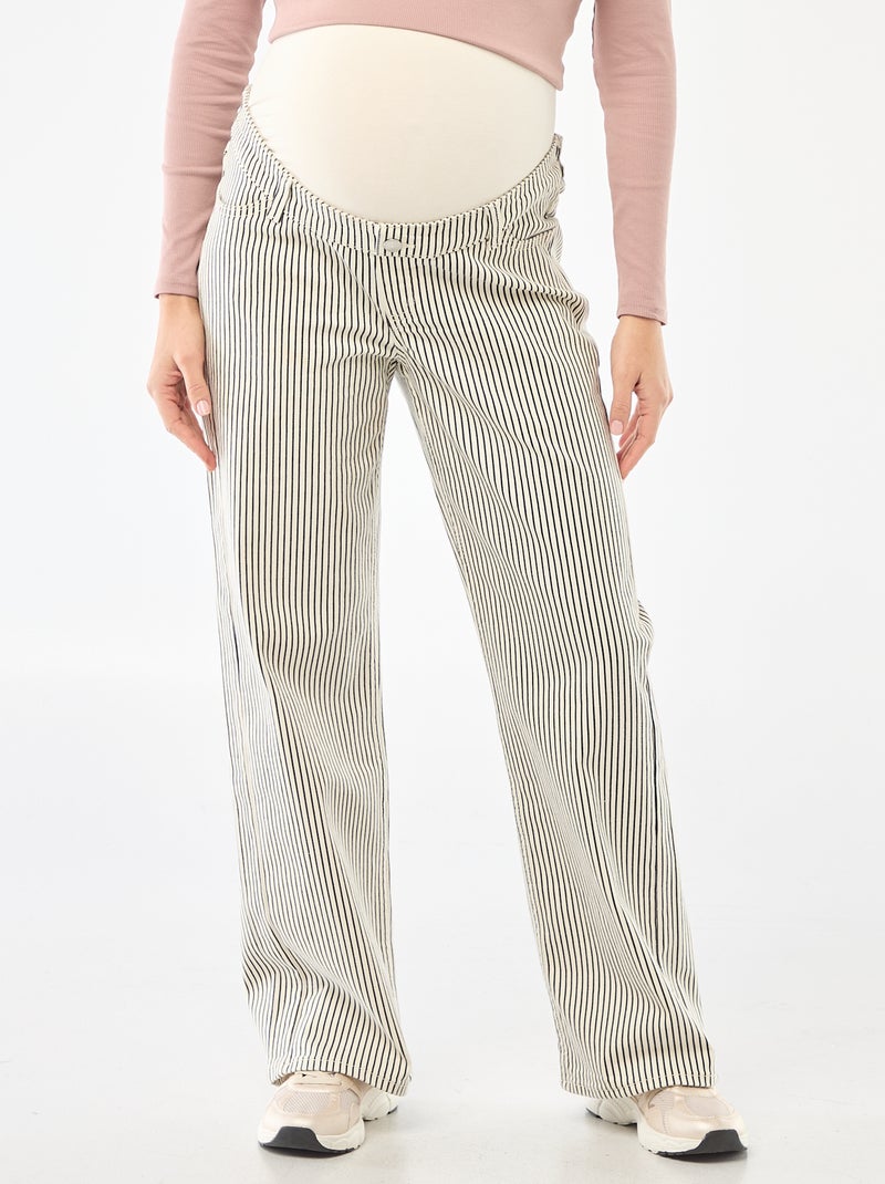 Pantalon de maternité wide leg Blanc rayé - Kiabi