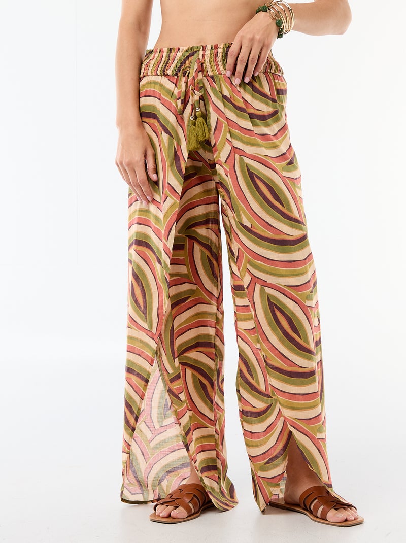 Pantalon de plage en viscose imprimée Beige - Kiabi