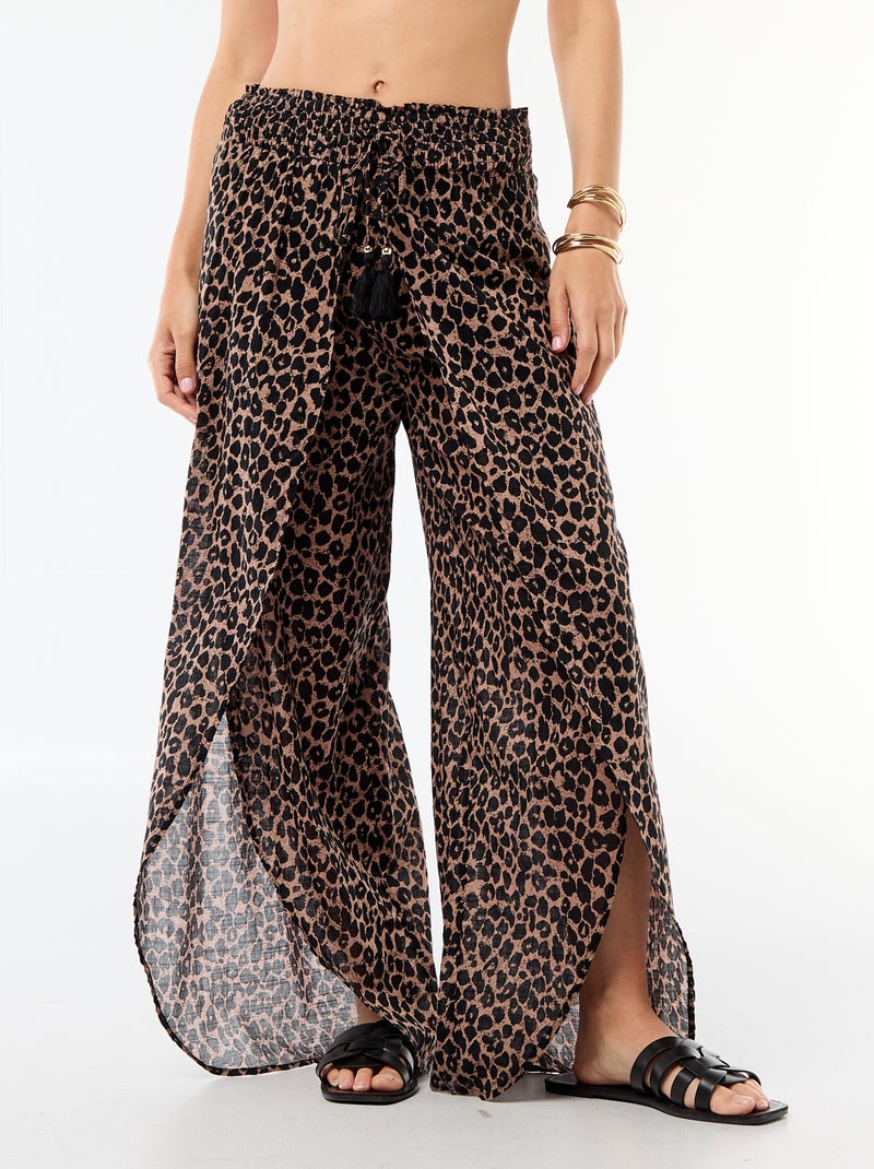 Pantalon de plage en viscose imprimée Marron - Kiabi