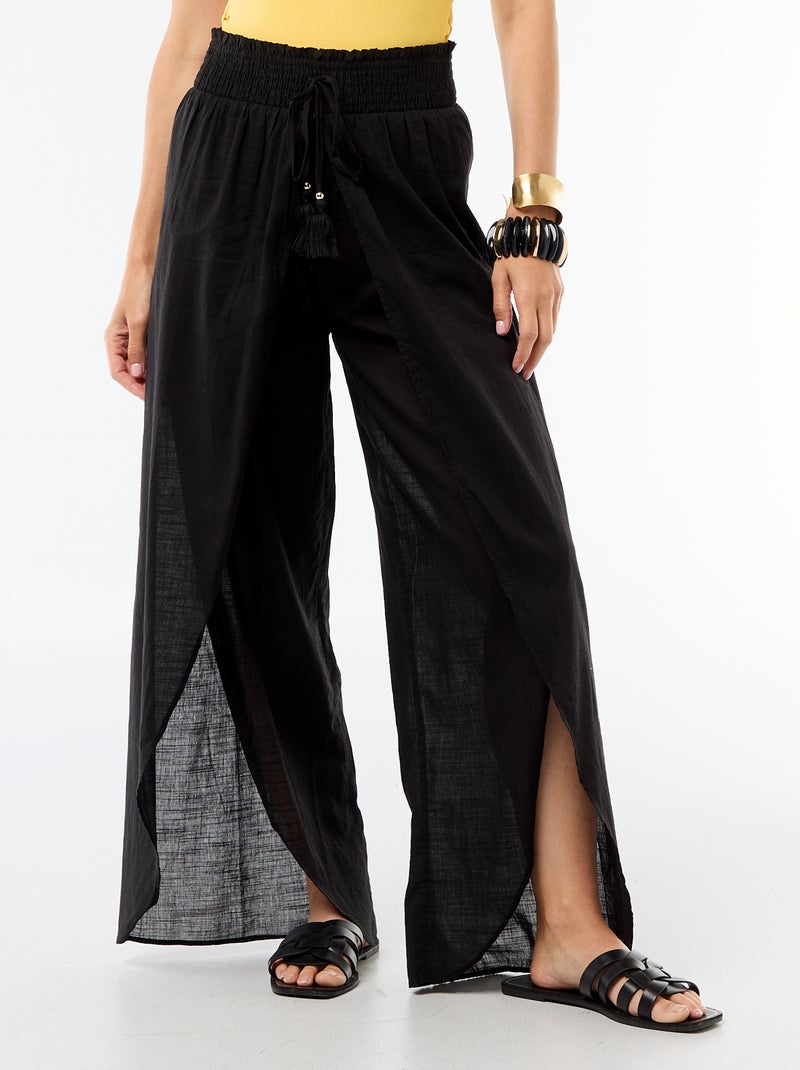 Pantalon de plage en viscose imprimée Noir - Kiabi