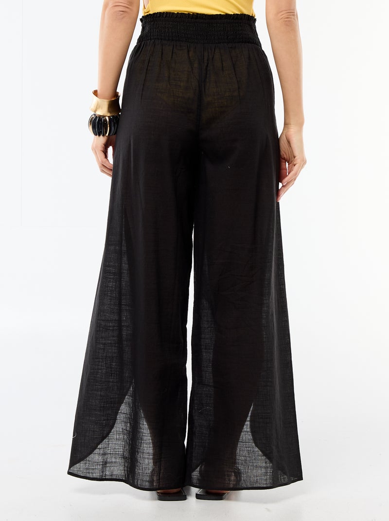 Pantalon de plage en viscose imprimée Noir - Kiabi