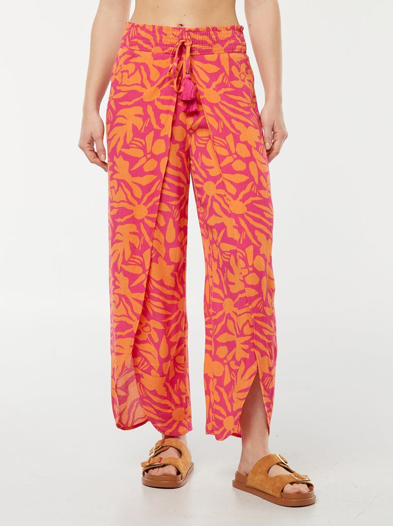 Pantalon de plage imprimé feuillage Rose/orange - Kiabi