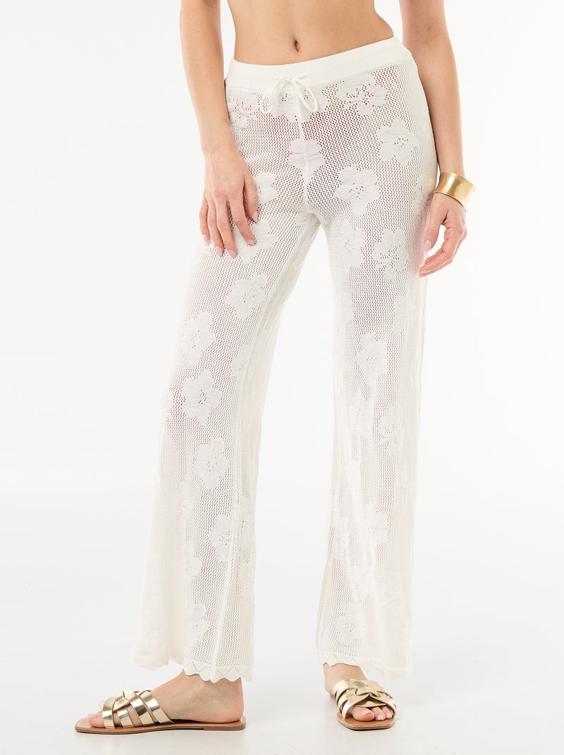 Pantalon de plage maille crochet fleuri Blanc - Kiabi