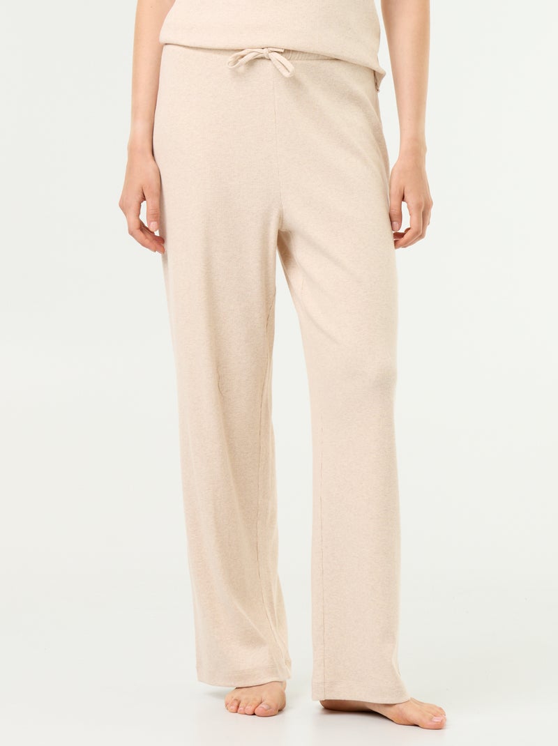 Pantalon de pyjama en maille côtelée Beige - Kiabi
