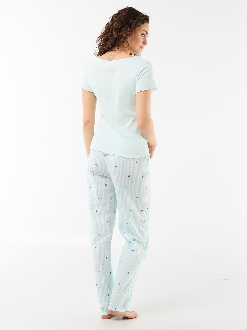 Pantalon de pyjama en voile de coton imprimé Bleu - Kiabi