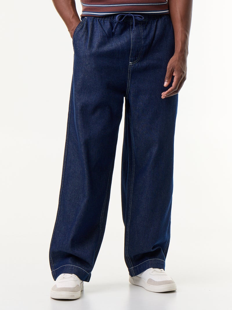 Pantalon denim à la taille élastiquée Bleu - Kiabi