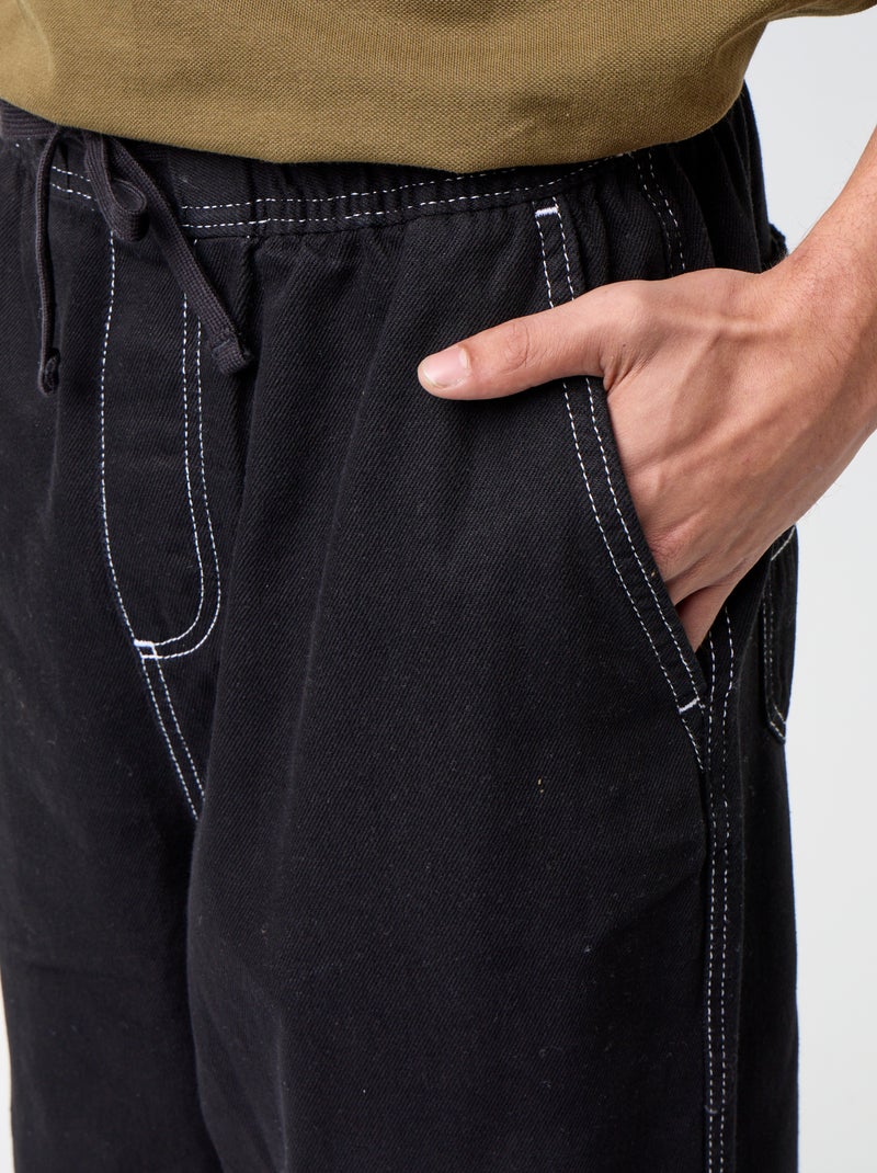 Pantalon denim à la taille élastiquée Noir - Kiabi