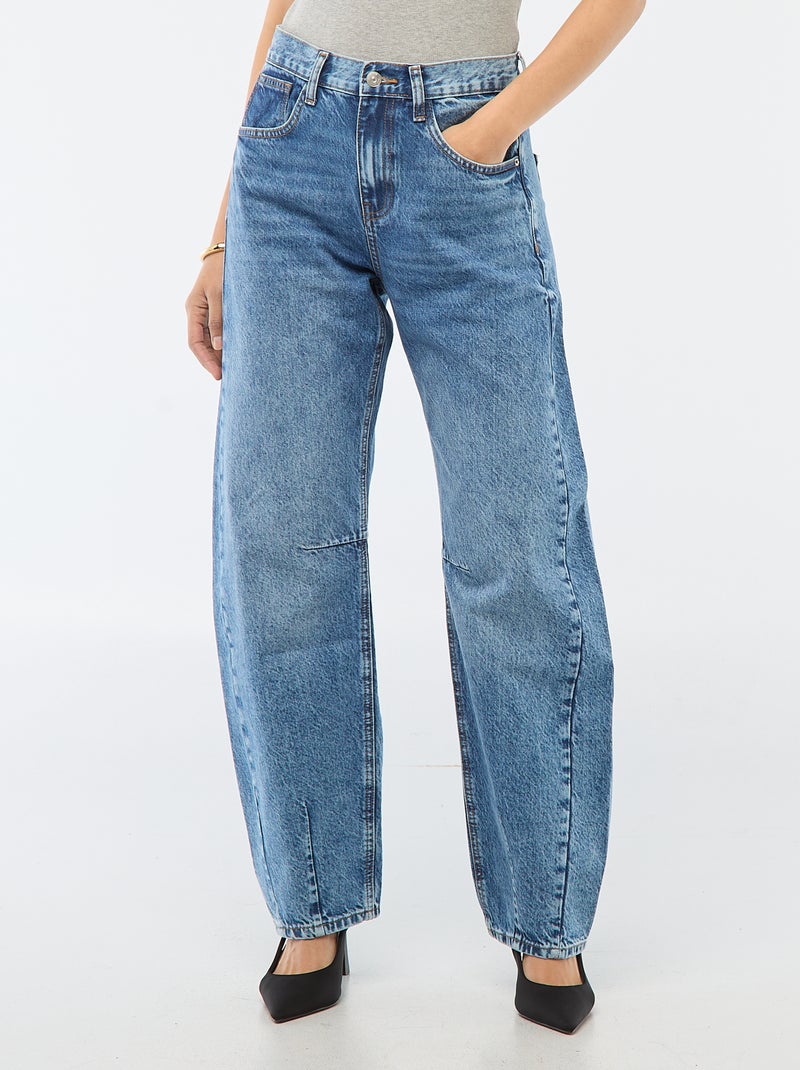 Pantalon denim barrel en coton Bleu - Kiabi