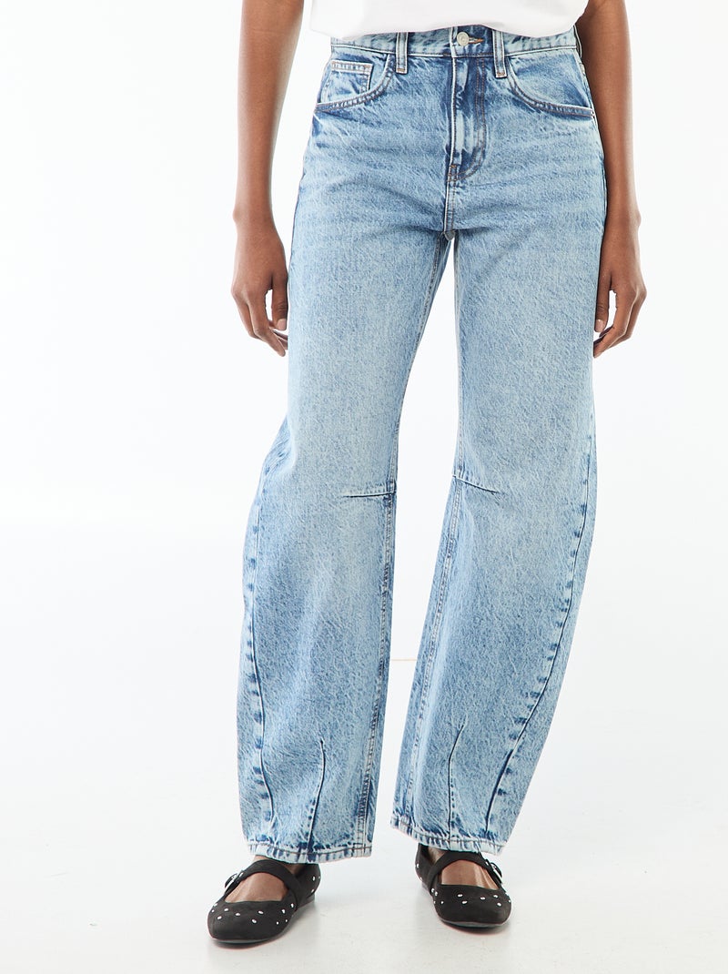 Pantalon denim barrel en coton Bleu - Kiabi