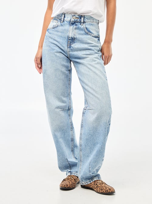 Pantalon denim barrel en coton - Kiabi