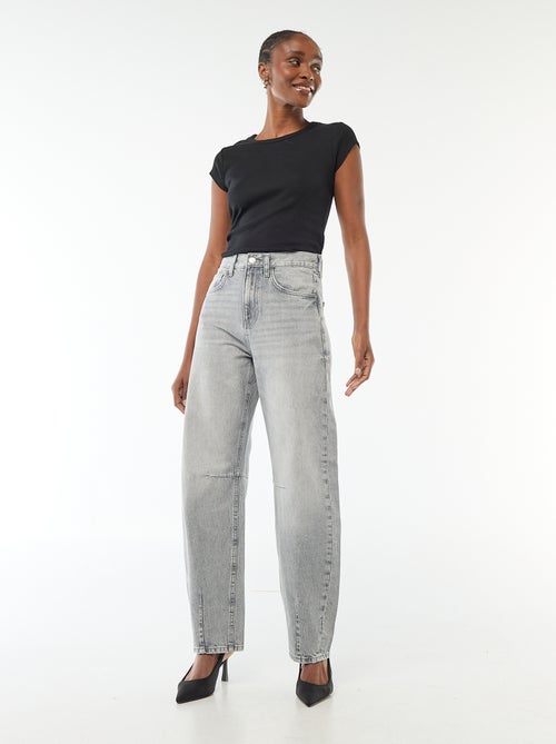 Pantalon denim barrel en coton - Kiabi