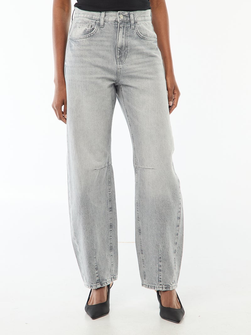 Pantalon denim barrel en coton Gris - Kiabi