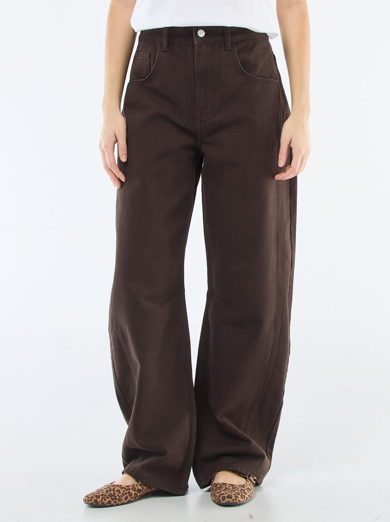 Pantalon denim coupe ballon Marron - Kiabi