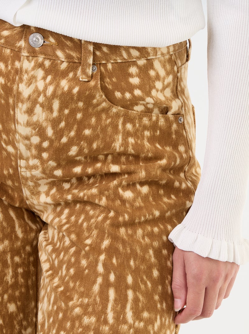 Pantalon denim coupe barrel à motif Beige - Kiabi