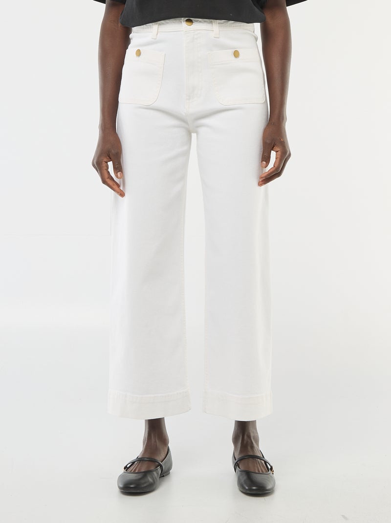 Pantalon denim cropped avec boutons Blanc - Kiabi