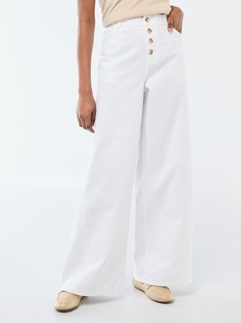 Pantalon denim palazzo avec détails Blanc - Kiabi