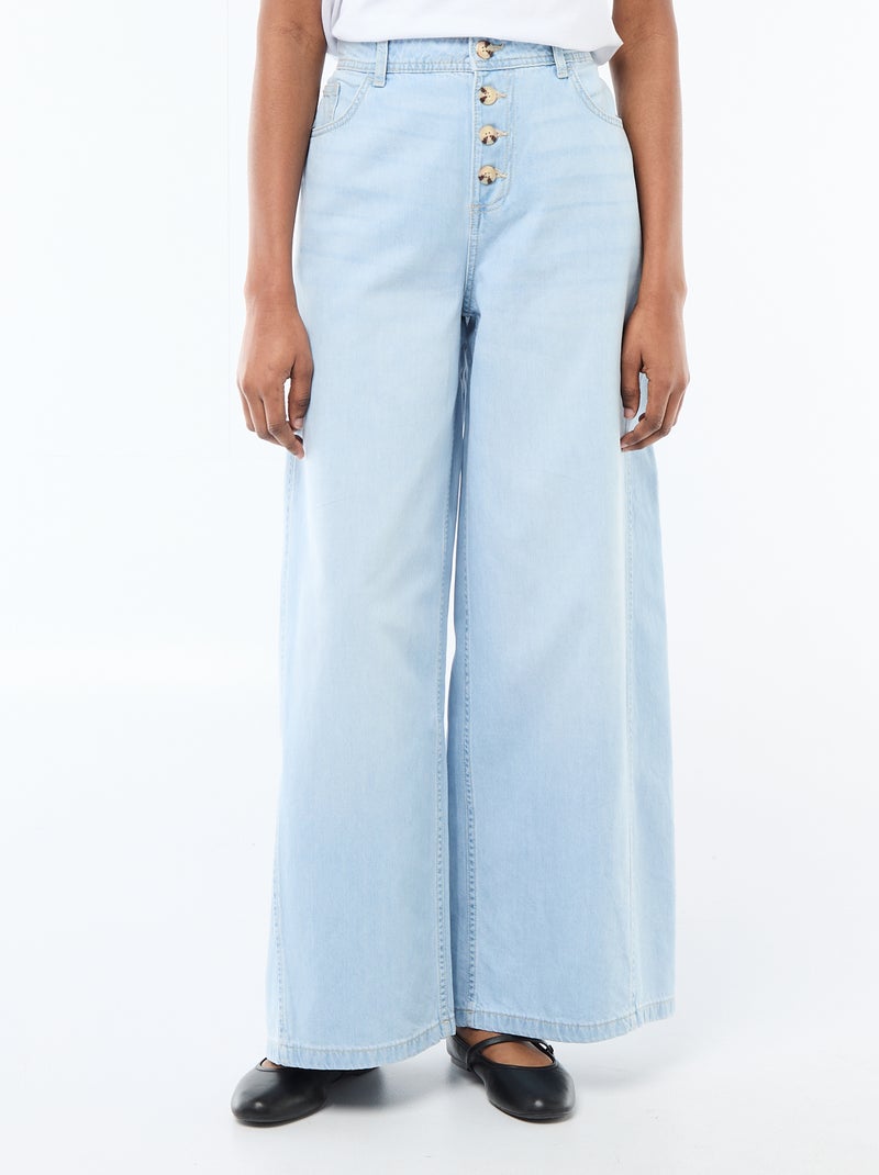 Pantalon denim palazzo avec détails Bleu - Kiabi