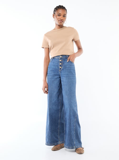 Pantalon denim palazzo avec détails - Kiabi