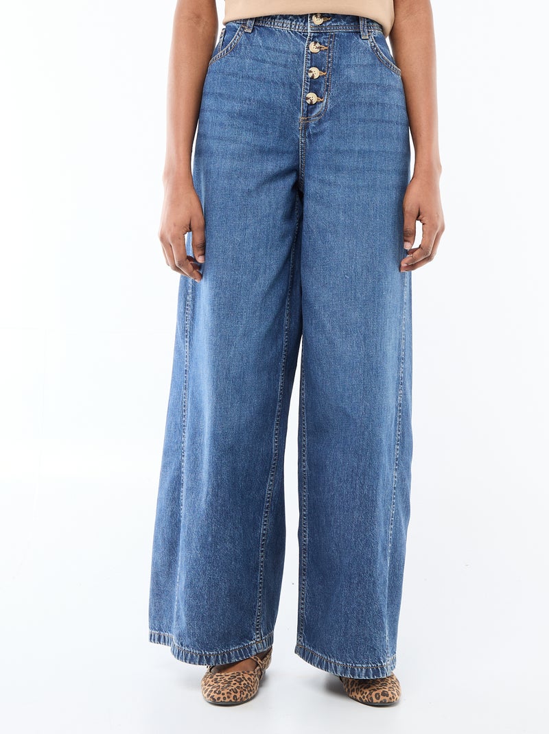Pantalon denim palazzo avec détails Bleu - Kiabi