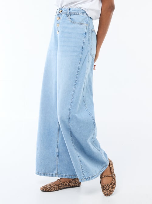 Pantalon denim palazzo avec détails - Kiabi