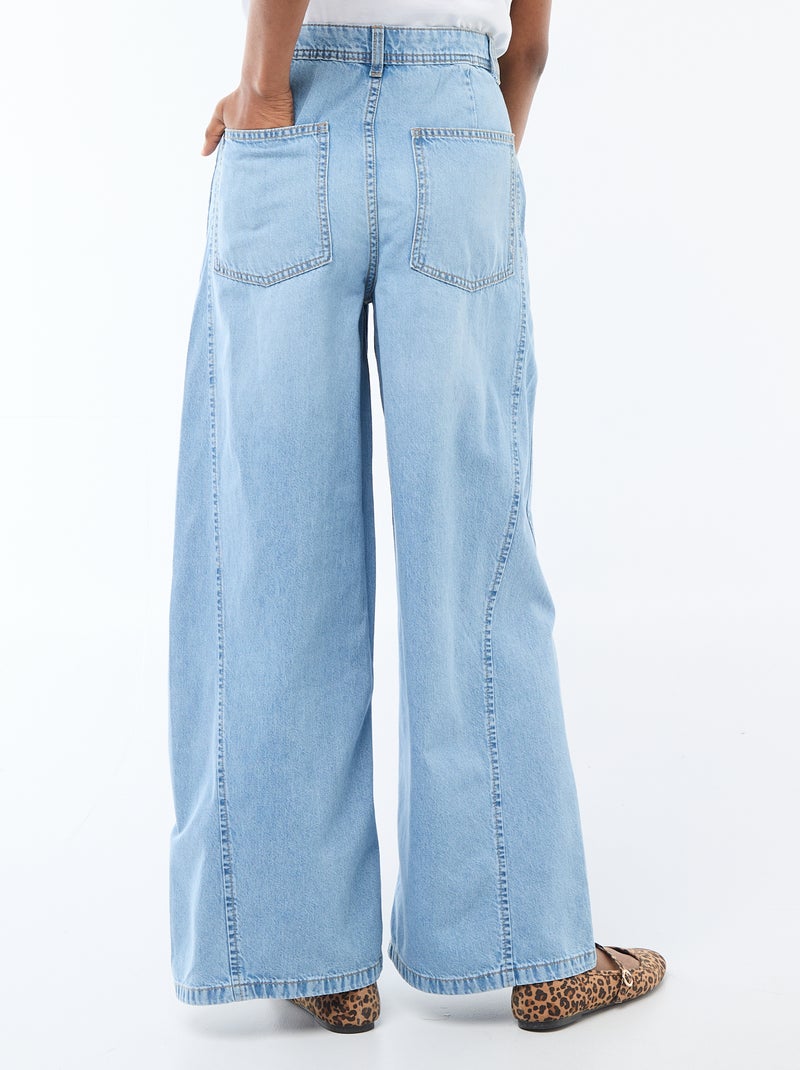 Pantalon denim palazzo avec détails Bleu - Kiabi