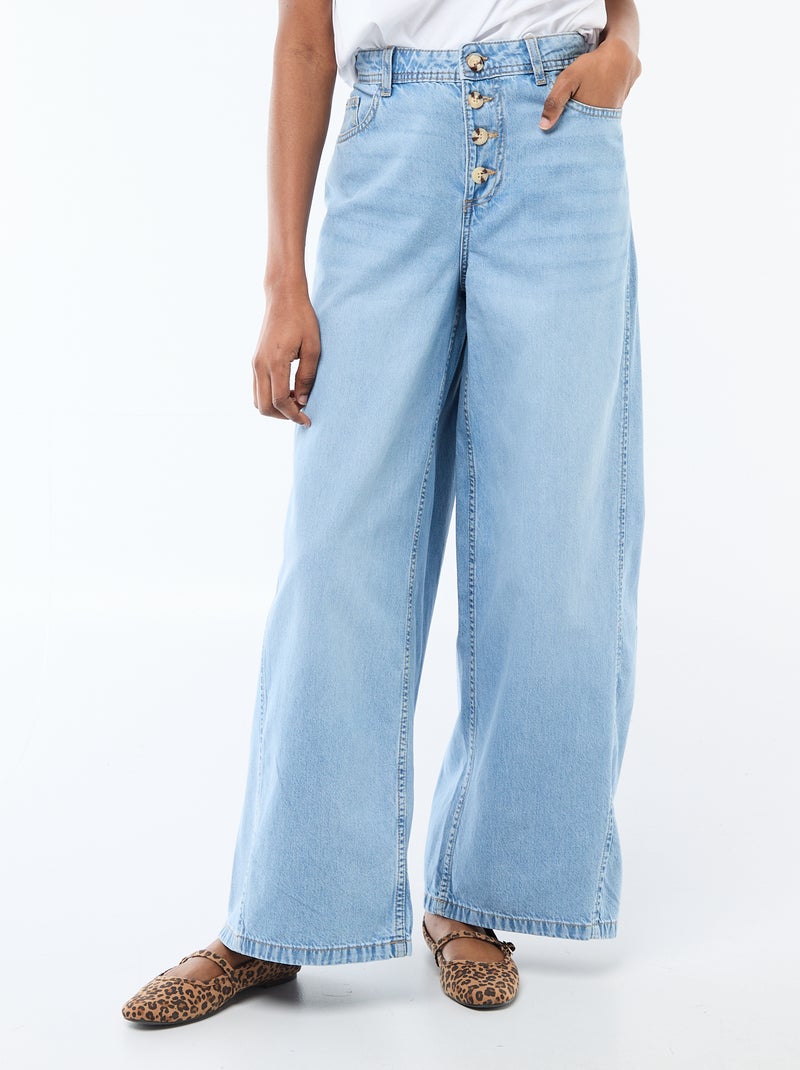 Pantalon denim palazzo avec détails Bleu - Kiabi