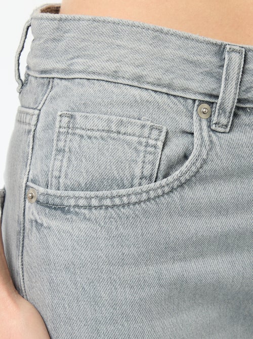 Pantalon denim wide leg avec broderies - Kiabi