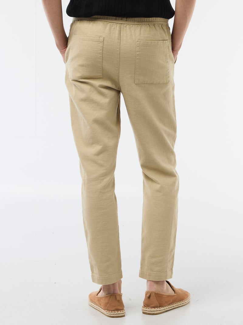 Pantalon droit à taille élastiquée Beige - Kiabi