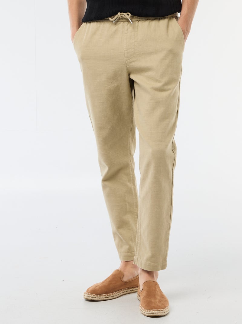 Pantalon droit à taille élastiquée Beige - Kiabi