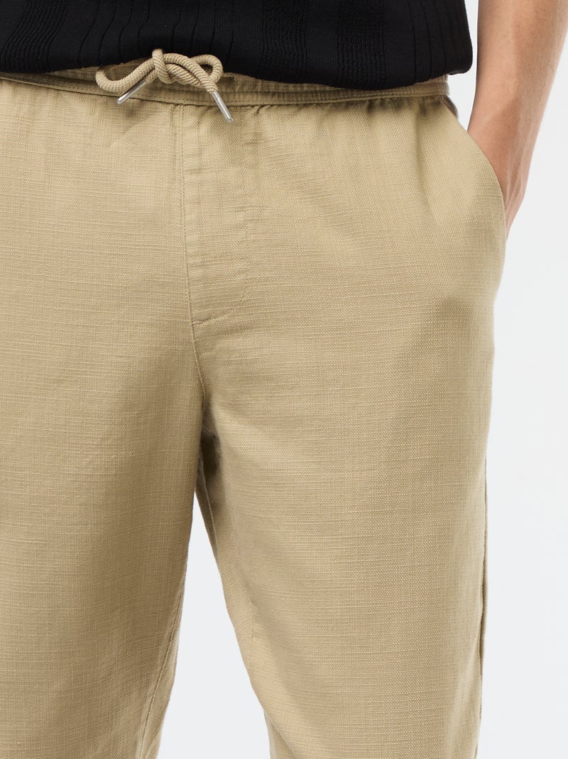 Pantalon droit à taille élastiquée Beige - Kiabi
