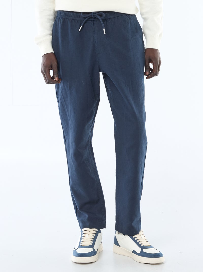 Pantalon droit à taille élastiquée Bleu marine - Kiabi